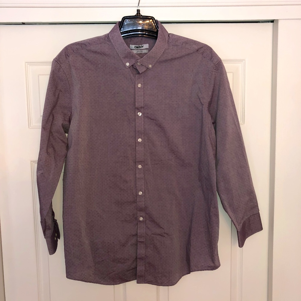DKNY Slim Fit Mauve Polka Button Down, 17.5-32/33